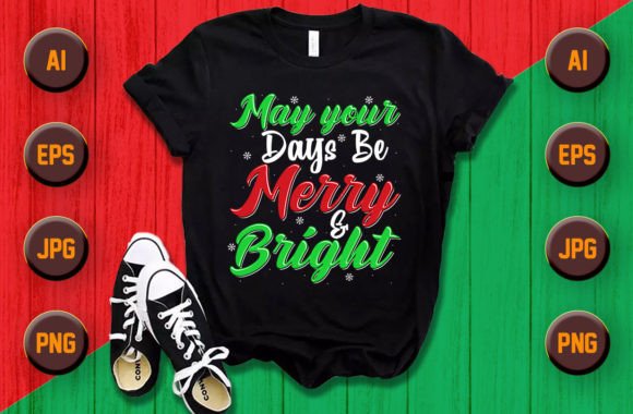 Merry Bright Christmas T Shirt and Mug Graphics for T-Shirt Designs